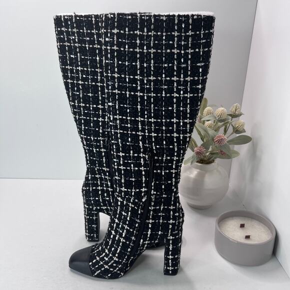 Steve Madden Ally Tweed Knee High Block Heel Boots Black/White Women 6.5M NWOB - Picture 5 of 9